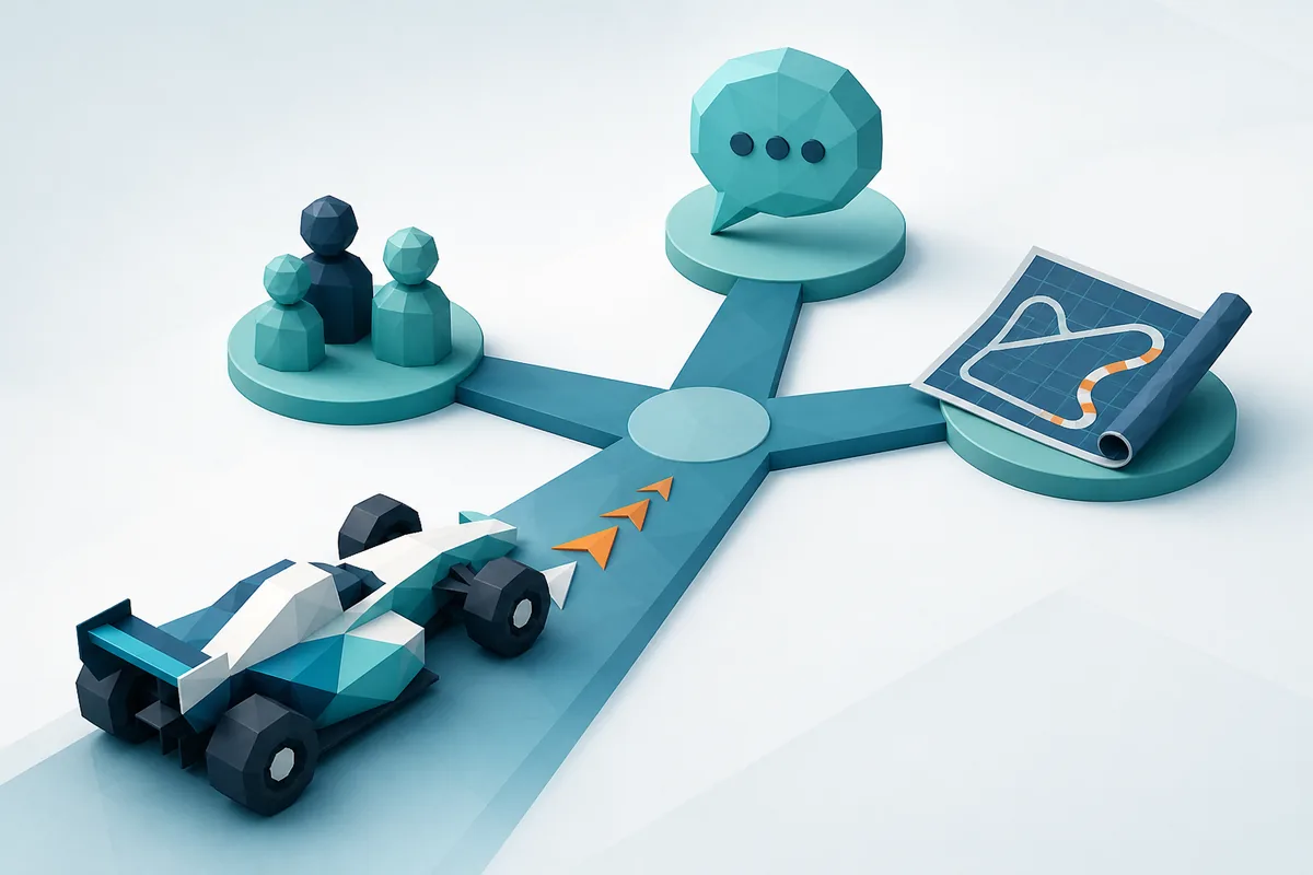 Editorial illustration showing routes into the PolyTrack community